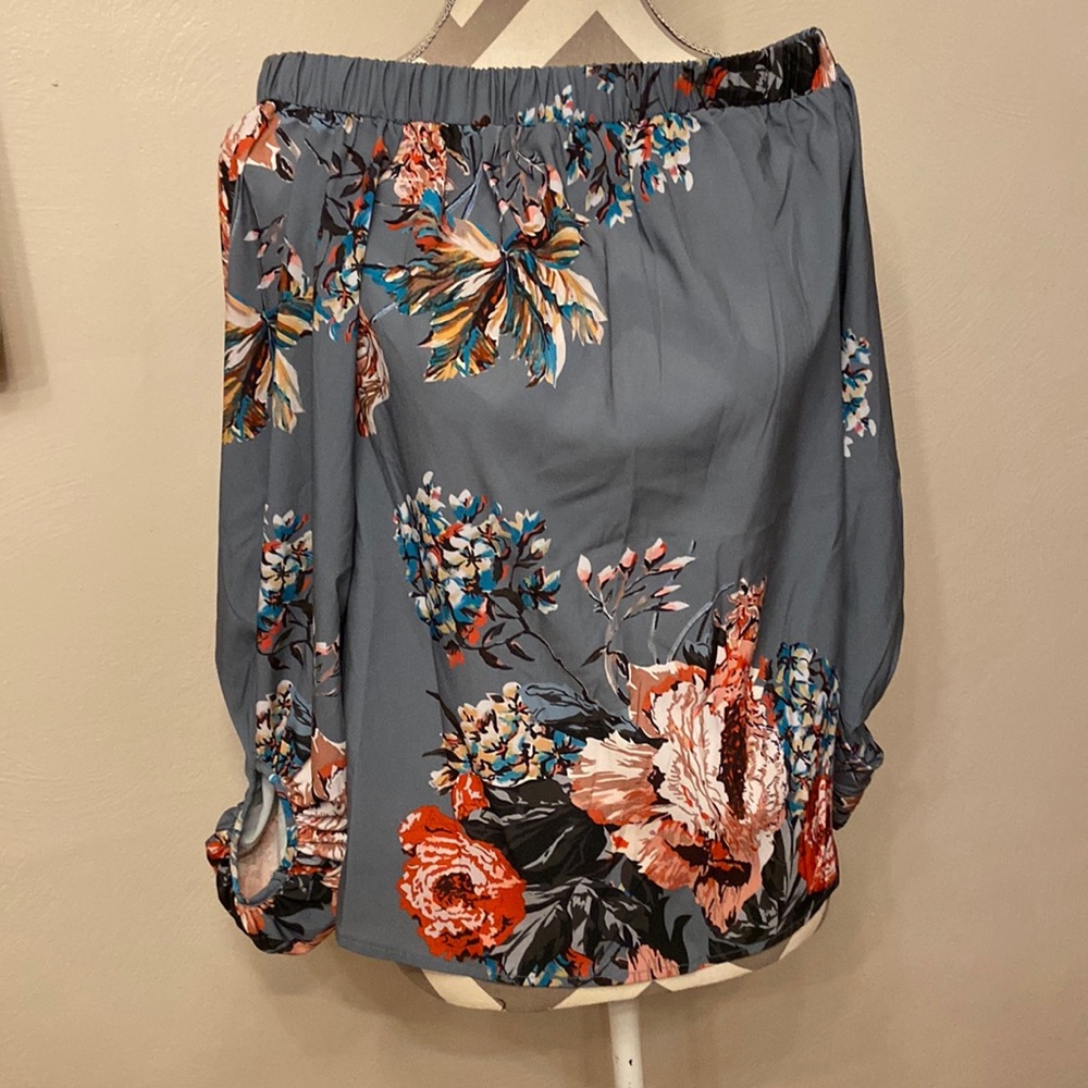 Dark gray floral off the shoulder blouse, size small